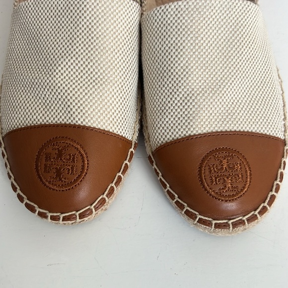 Tory Burch Color Block Canvas/Leather Espadrille Cream/Brown NWOT Size 9.5 - Picture 5 of 10